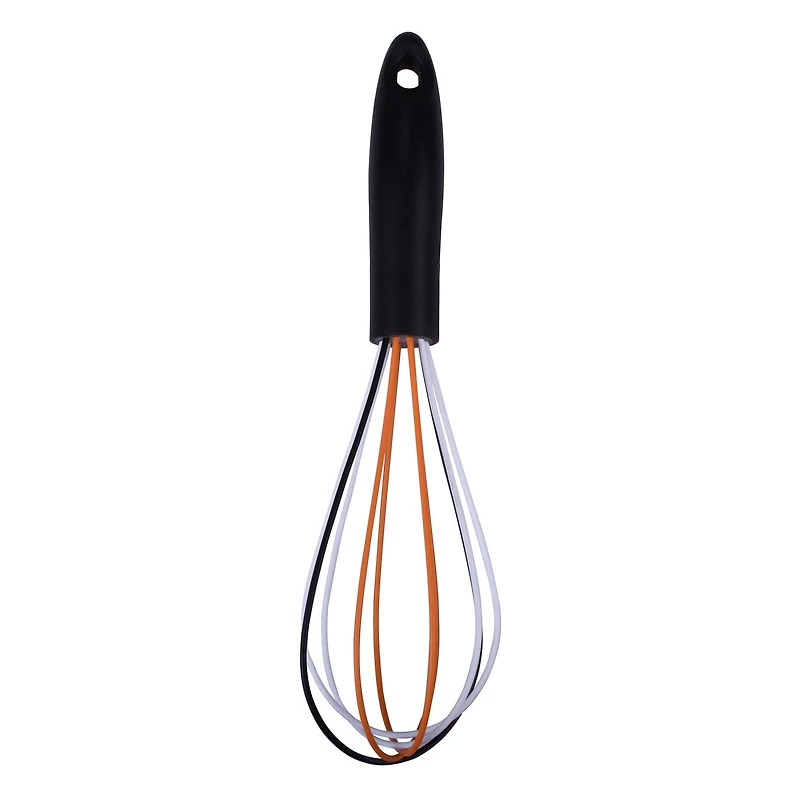 Mini Black, Orange & White Silicone Whisk by Makery™