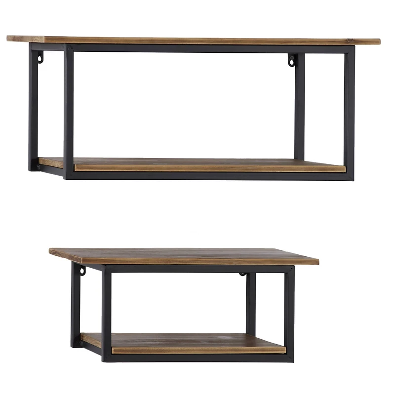 Brown Metal Industrial Wall Shelf Set