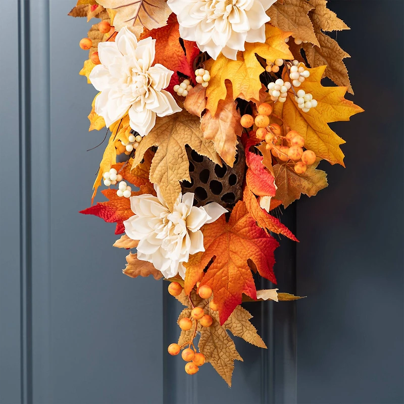 Glitzhome® 28" Fall Dahlia, Lotus Pod and Berry Swag