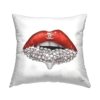 Stupell Industries Chic Red Lip Portrait Women's Fashion Sparkle Throw Pillow 18" x 18"