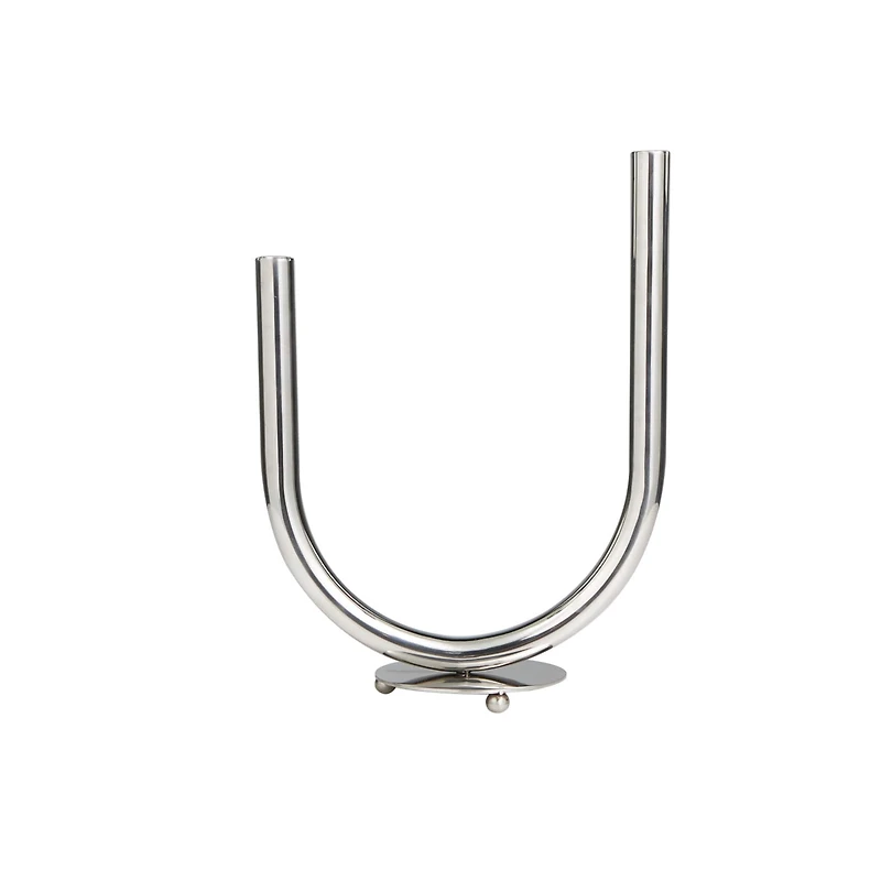 The Novogratz 14" Silver Stainless Steel Abstract U-Shaped Candelabra