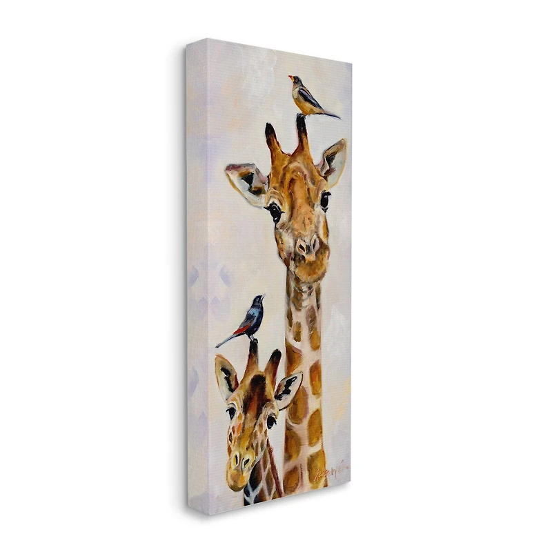 Stupell Industries Giraffe Jungle Animal Portrait Perched Birds Canvas Wall Art