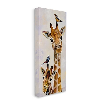 Stupell Industries Giraffe Jungle Animal Portrait Perched Birds Canvas Wall Art