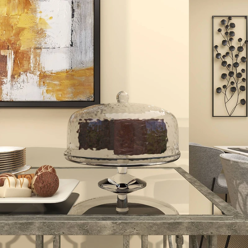 12" Clear Glass Cake Stand with Glass Dome