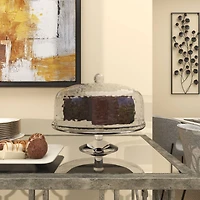 12" Clear Glass Cake Stand with Glass Dome