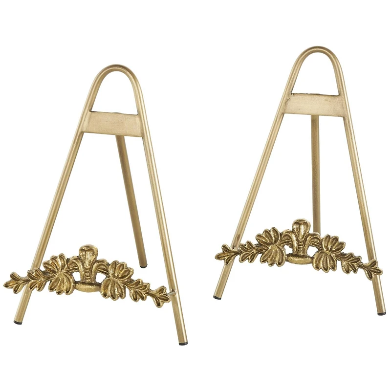 Gold Metal Arched Foldable Display Easel with Vine Emblem Set