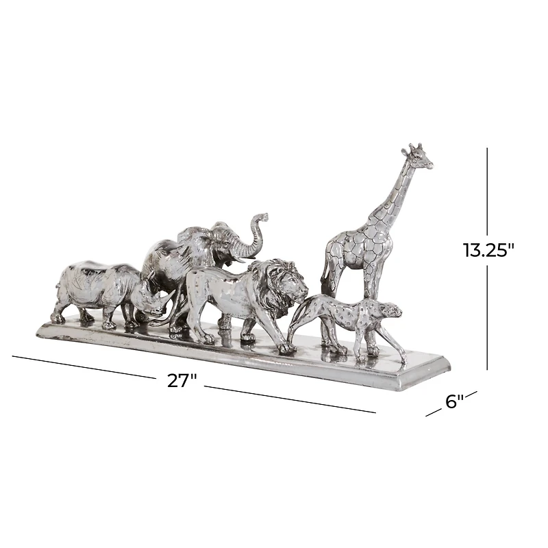 13" Silver Polystone Safari Animal Sculpture
