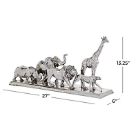 13" Silver Polystone Safari Animal Sculpture