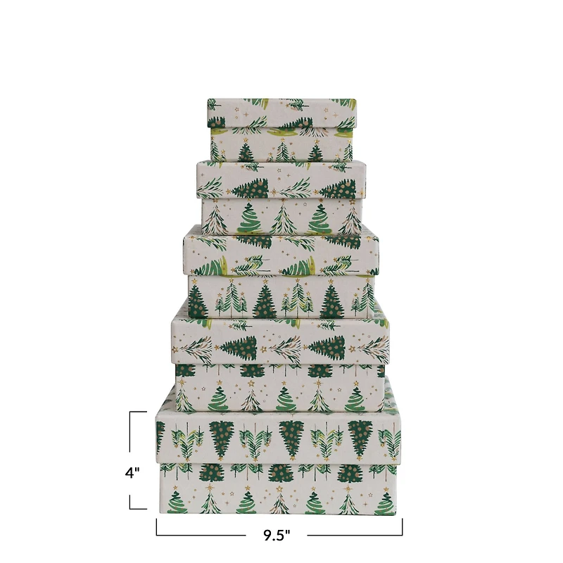 Hello Honey® Printed Recycled Paper Gift Box Set with Tree Pattern & Gold Metallic Ink