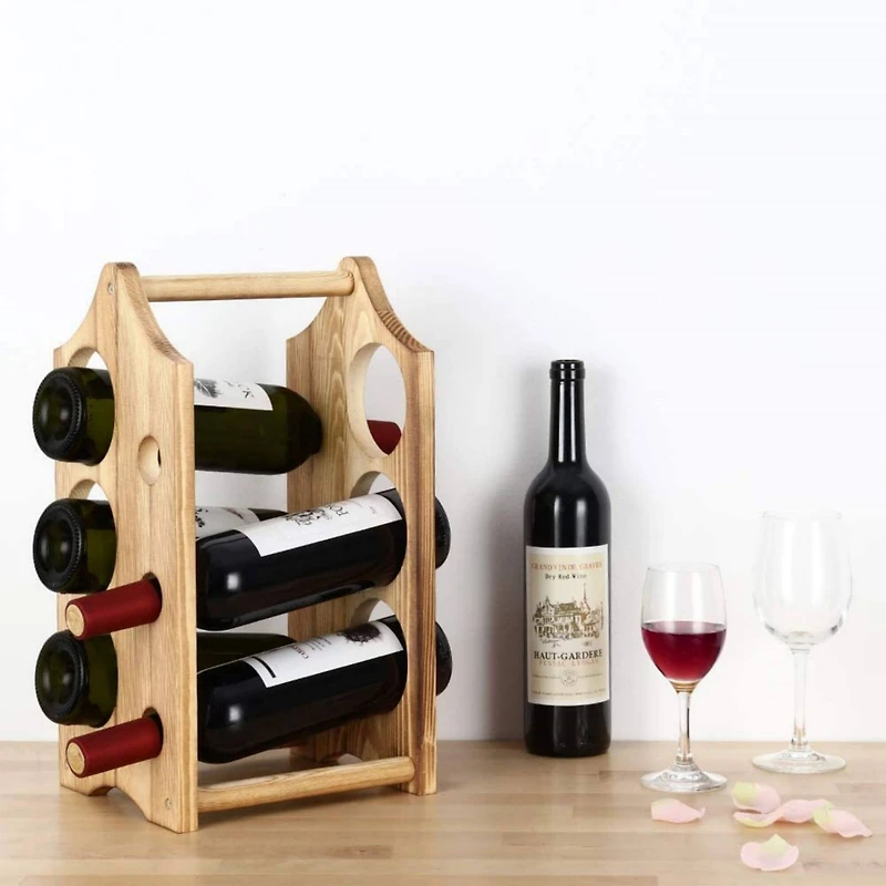 NEX™ 16" Rustic Countertop 6-Bottle Wood Wine Rack