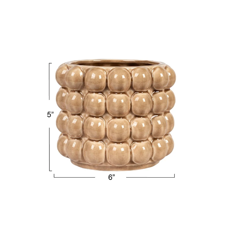 Hello Honey® 6" Tan Round Stoneware Planter with Raised Dots