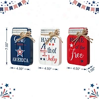 Glitzhome® 7" Patriotic Americana Mason Jar Tabletop Jar Décor Set