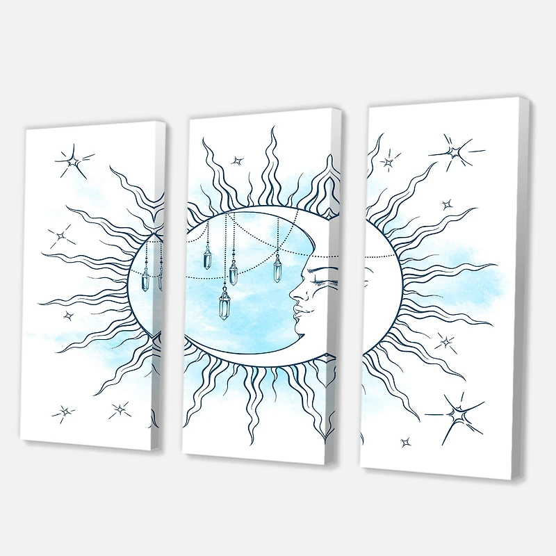 Designart - Blue Crescent Moon With Moonstone Pendants & Stars