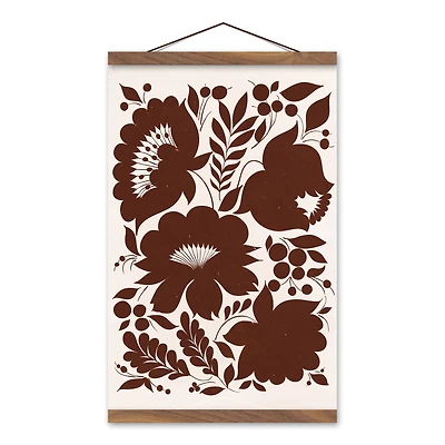Rust Floral Teak Hanging Canvas Art