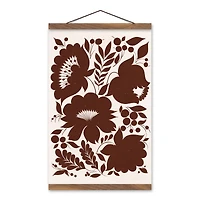 Rust Floral Teak Hanging Canvas Art