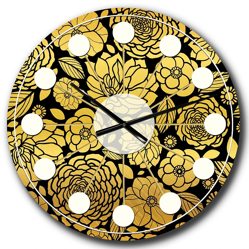 Designart 'Golden Floral Ii Mid-Century Modern Wall Clock