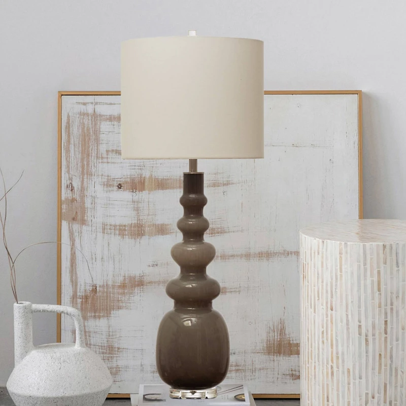 Hello Honey® 41" Glass Floor/Table Lamp with White Linen Shade