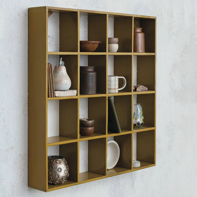 Hello Honey 27.5" Mustard Square Reclaimed Wood & Metal Wall Shelf