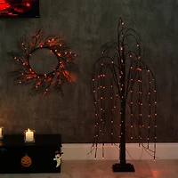4ft. Orange & Purple LED Pre-Lit Halloween Black Willow Artificial Fall Tree