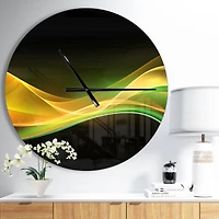 Designart 3D Gold & Green Wave Design Modern Wall Clock