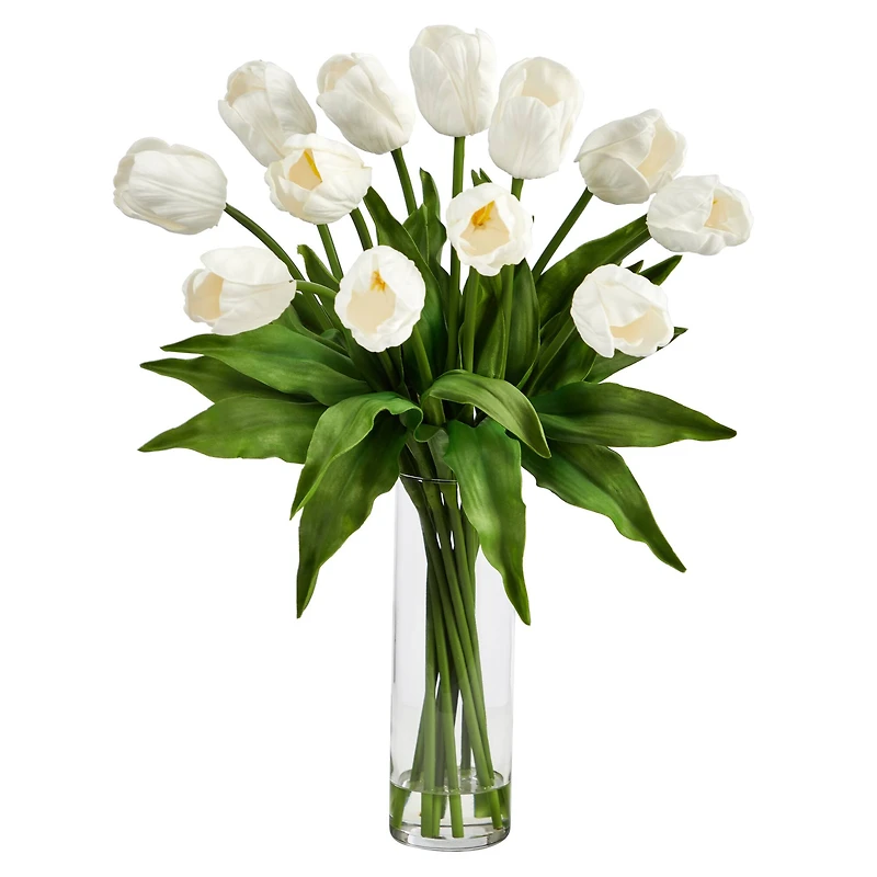 23" Artificial Tulip Arrangement with Cylinder Glass Vase
