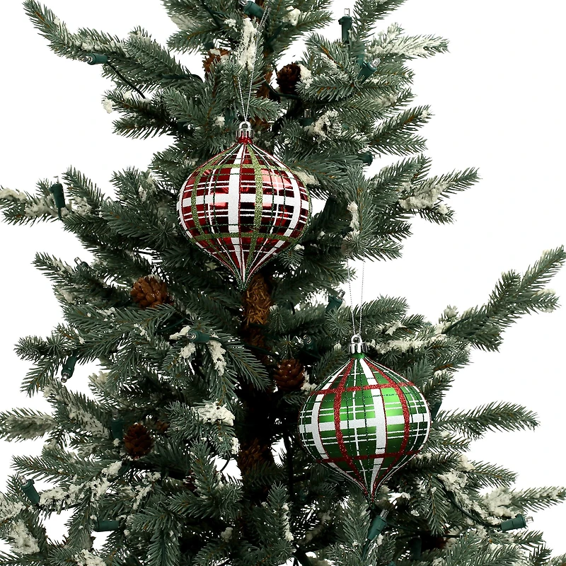 4 Pack 4.7" Red & Green Glitter Plaid Shatterproof Onion Ornaments by Ashland®