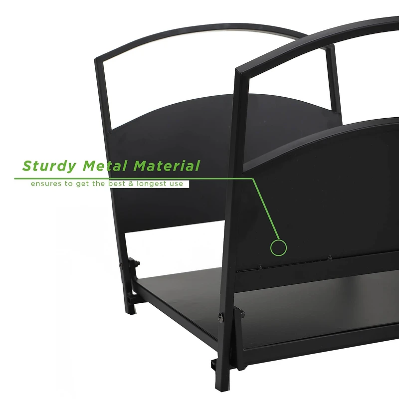 Mind Reader Black Fireplace Firewood Storage Durable Metal Collapsible Stand