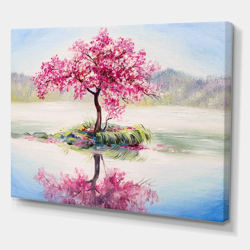 Designart - Japanese Cherry Blossom Tree On Little Idyllic IsLand