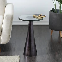 22" Black Aluminum Geometric Cone Accent Table with Textured Glass Tabletop