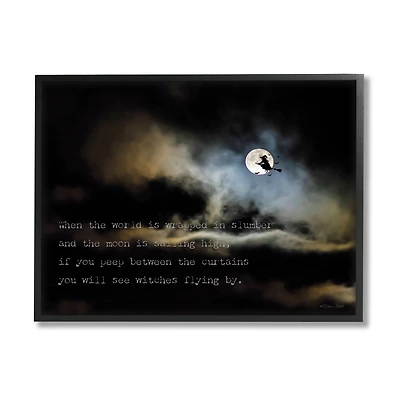 Stupell Industries Witch Flying By Moon Framed Giclee Art