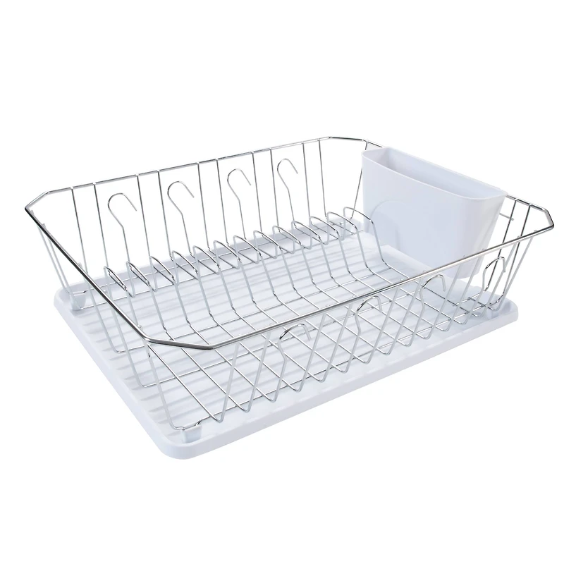 Kitchen Details White 3-Piece Chrome Dish Rack Set