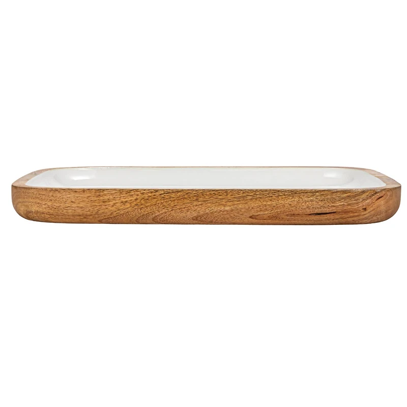 Hello Honey® 16" White Enameled Mango Wood Tray