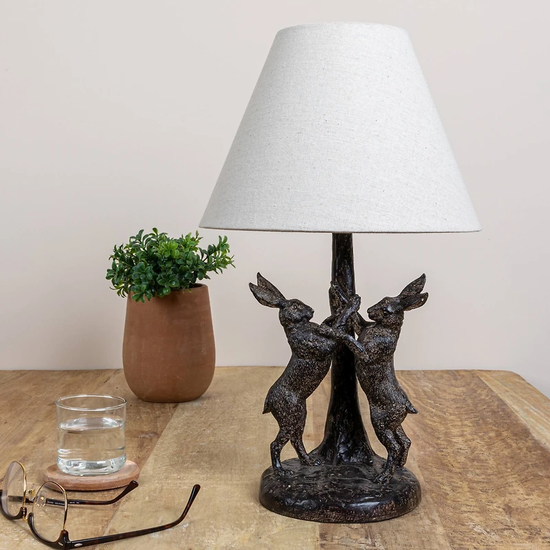 Hello Honey® 18.5" Brown & Natural Bunny Rabbit Table Lamp with Linen Empire Shade