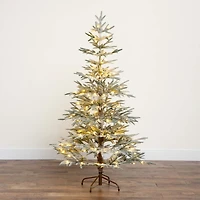 6ft. Pre-Lit Flocked Woodland Fir Artificial Christmas Tree, Warm White LED Lights