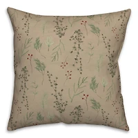 Pine Greenery on Brown Square Throw Pillow