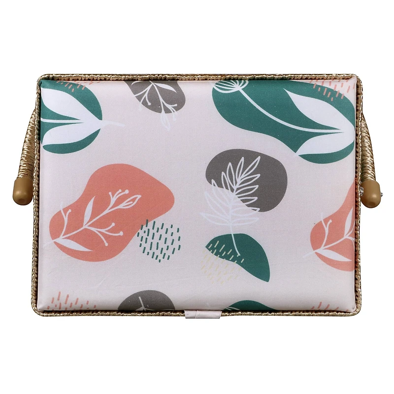 SINGER® Large Tan Organic Print Sewing Basket with Sewing Scissors & Notions