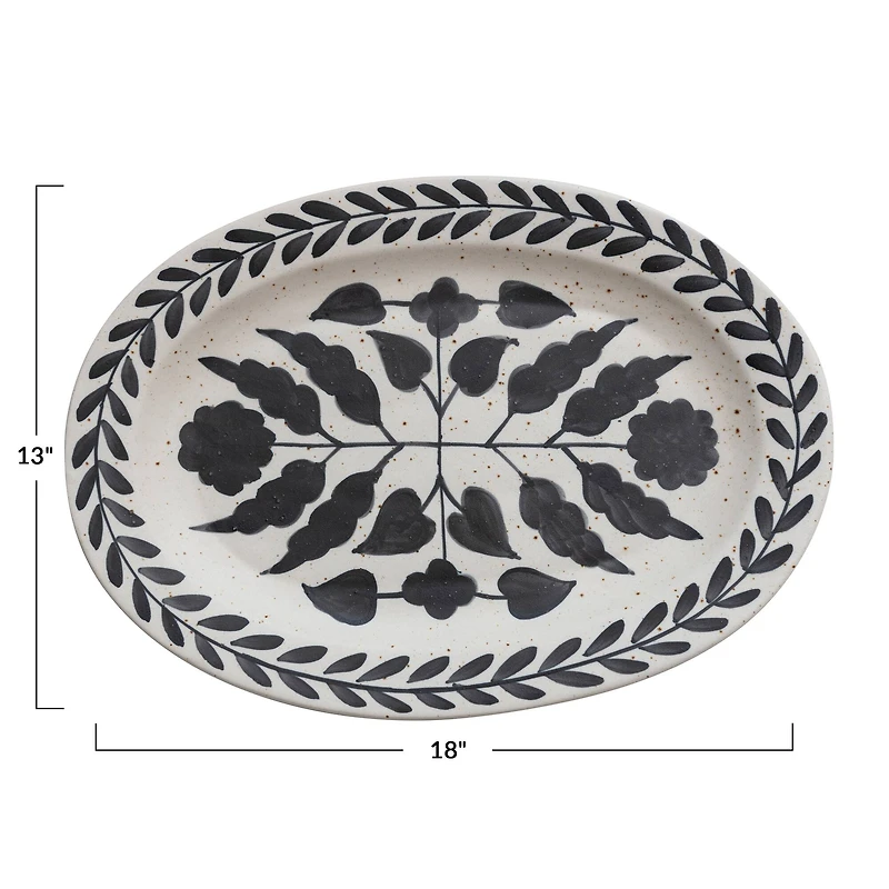 Hello Honey® 18" Black & White Hand Painted Stoneware Platter