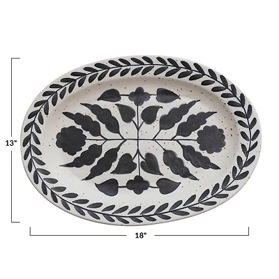 Hello Honey® 18" Black & White Hand Painted Stoneware Platter