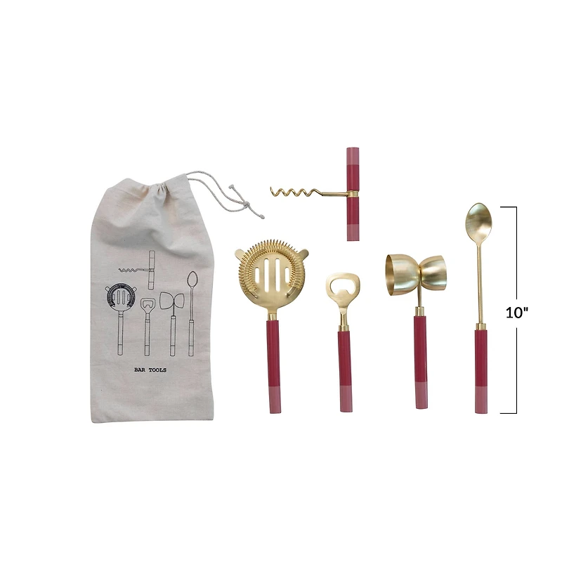 Hello Honey® Gold Finish Stainless Steel Bar Tools with Two-Tone Handles in Drawstring Bag