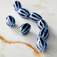 Blue Lined Ceramic Oval Beads, 20mm by Bead Landing™