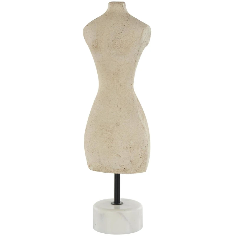 14.25" Cream Antique Style Paper Mache Female Dress Form Sculpture with White Marble Base