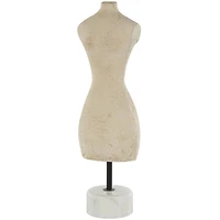 14.25" Cream Antique Style Paper Mache Female Dress Form Sculpture with White Marble Base