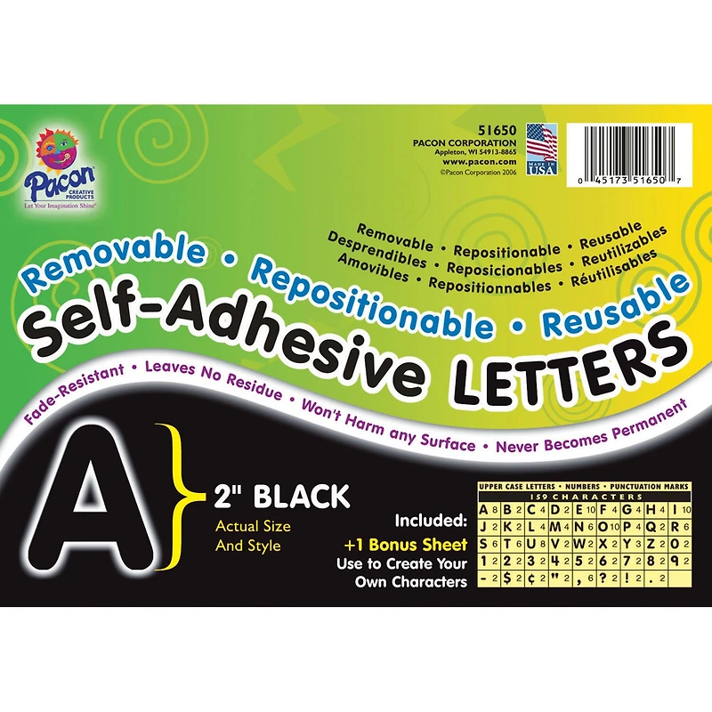 Pacon® Self-Adhesive Letters, Black, Puffy Font, 2", 2 Packs of 159