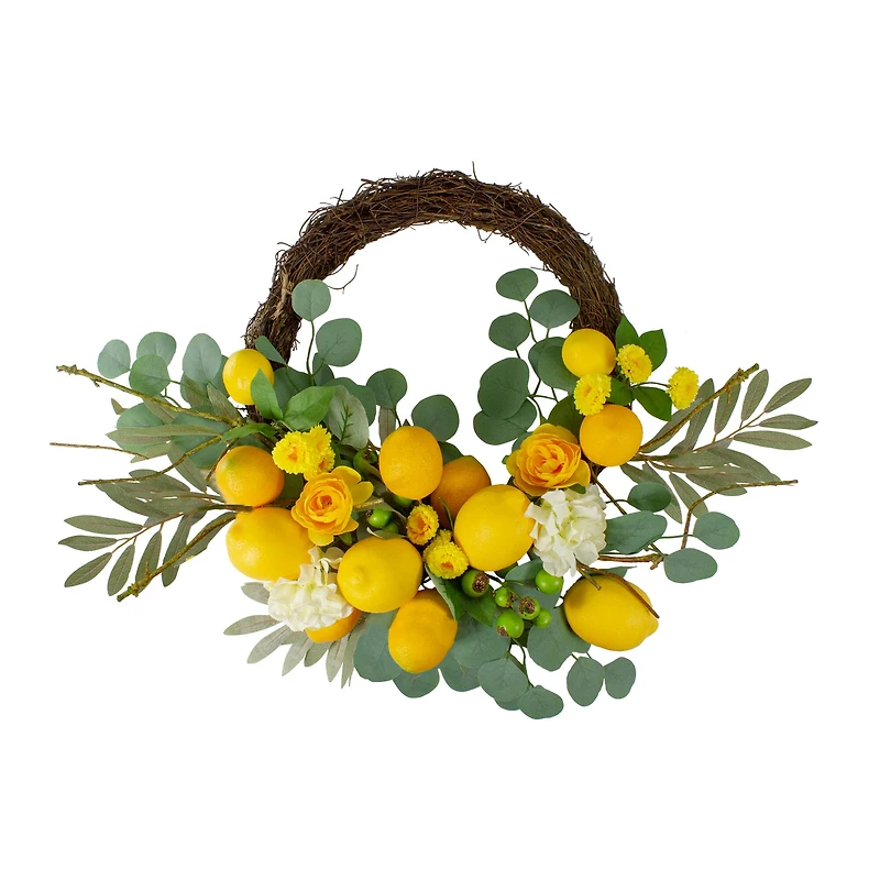18" Yellow Lemons & Flowers Artificial Floral Spring Wreath