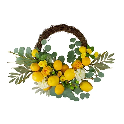18" Yellow Lemons & Flowers Artificial Floral Spring Wreath