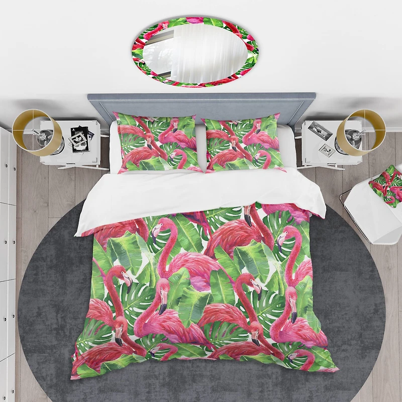 Designart 'Retro Tropical Pink Flamingo' Mid-Century Duvet Cover Set