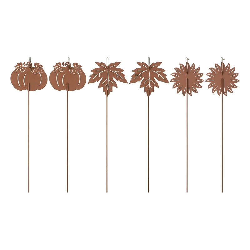 Glitzhome® 18" Fall Metal Pumpkin, Leave & Sunflower Yard Stake, 6ct.