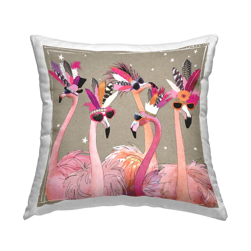 Stupell Industries Fancy Feathers Pink Flamingos Trendy Accessories Throw Pillow, 18" x 18"
