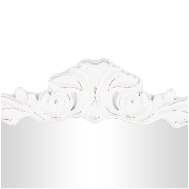 27" x 35", White Wooden Arched Wall Mirror with Scroll Details