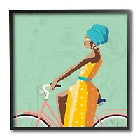 Stupell Industries Summer Girl on Pink Bicycle Wall Art in Black Frame